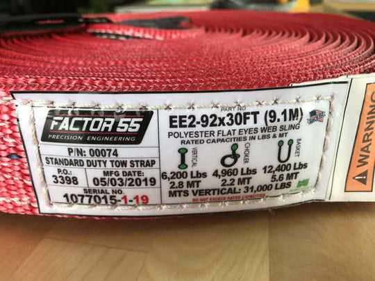 30 Foot Tow Strap Standard Duty 30 Foot x 2 Inch Red Factor 55 - Image 2