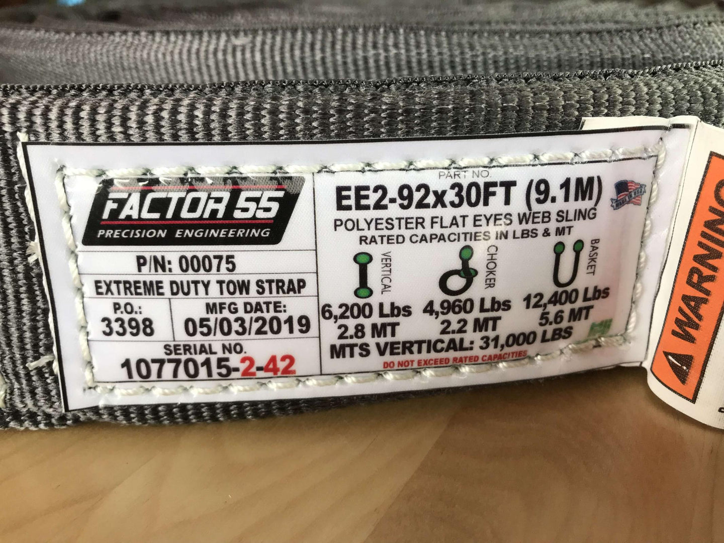 30 Foot Tow Strap Extreme Duty 30 Foot x 2 Inch Gray Factor 55 - Image 4