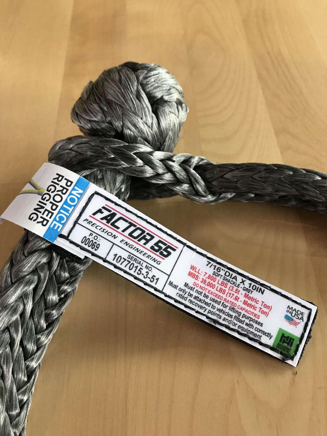 10 Inch Soft Shackle 7/16 Diameter Standard Duty Gray Factor 55 - Image 2