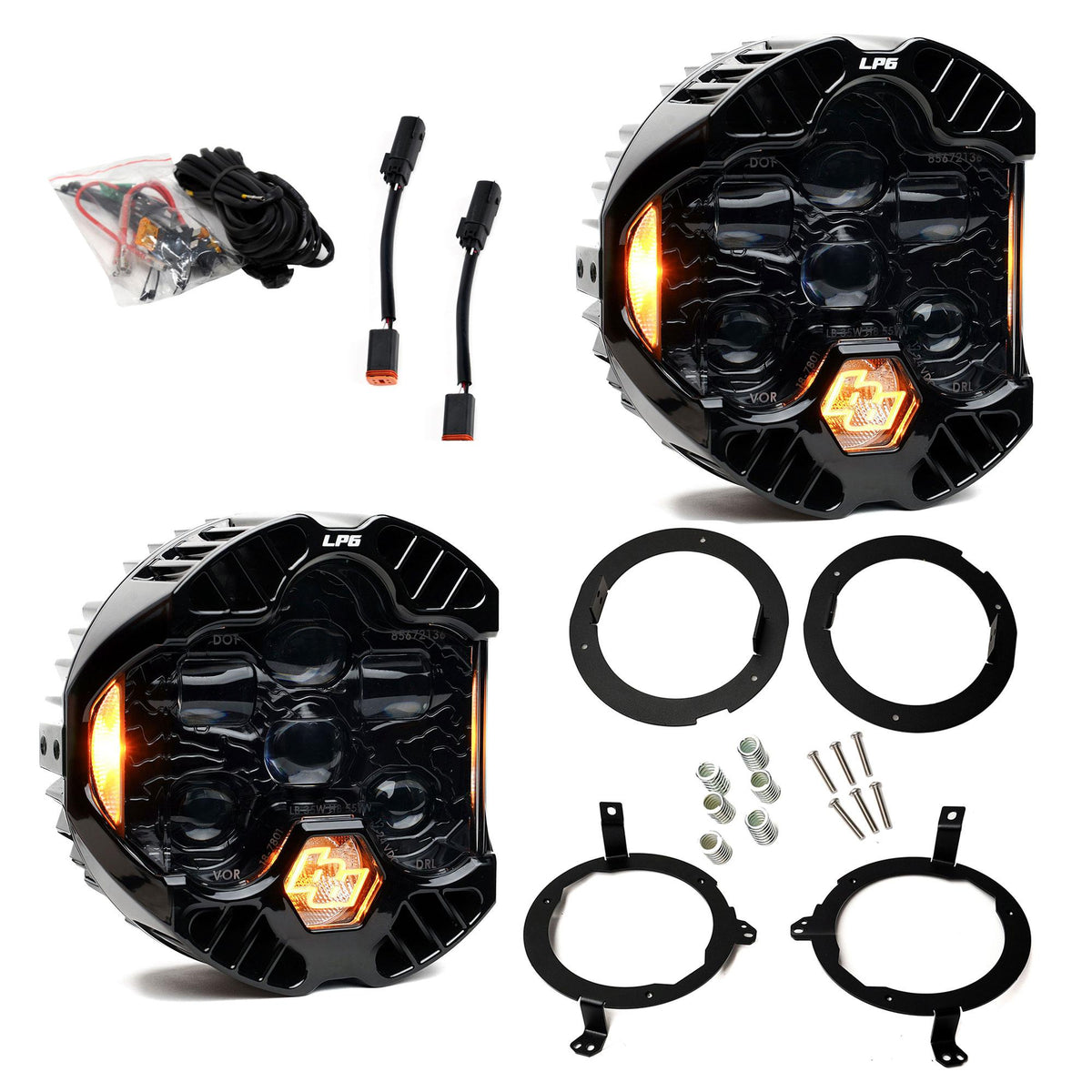 DOT LP6 LED Headlight Kit Jeep 2018-2025 Wrangler JL 2020-2025 Gladiator JT w/Halogen Headlights (Amber) Baja Designs - Image 1