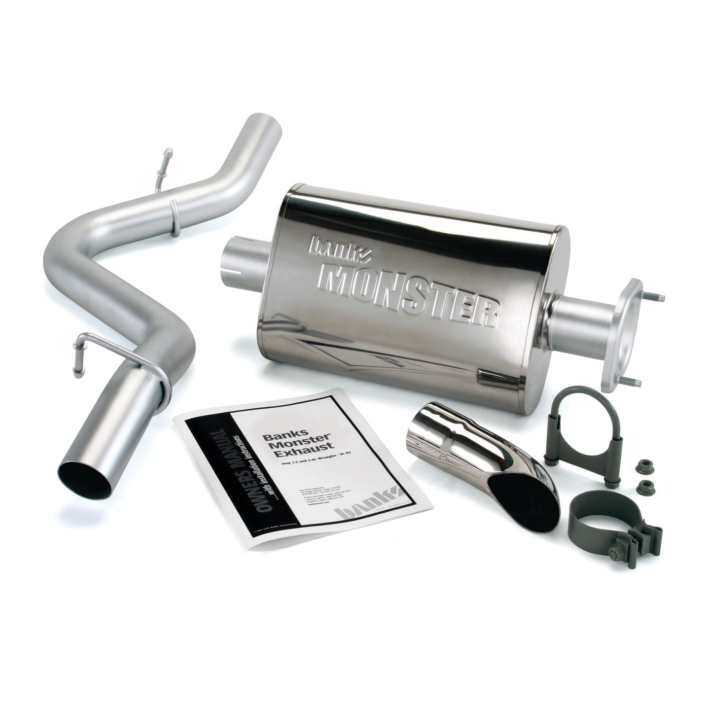 Monster Exhaust System Single Exit Chrome Ob Round Tip 91-95 Jeep 4.0L Wrangler TJ Banks Power - Image 1