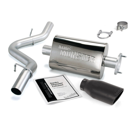 Monster Exhaust System Single Exit Black Ob Round Tip 04-06 Jeep 4.0L Wrangler TJ Banks Power - Image 1