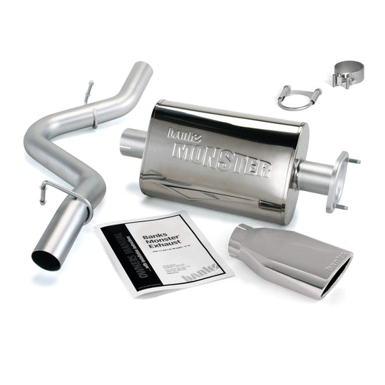 Monster Exhaust System Single Exit Chrome Ob Round Tip 04-06 Jeep 4.0L Wrangler TJ Banks Power - Image 1