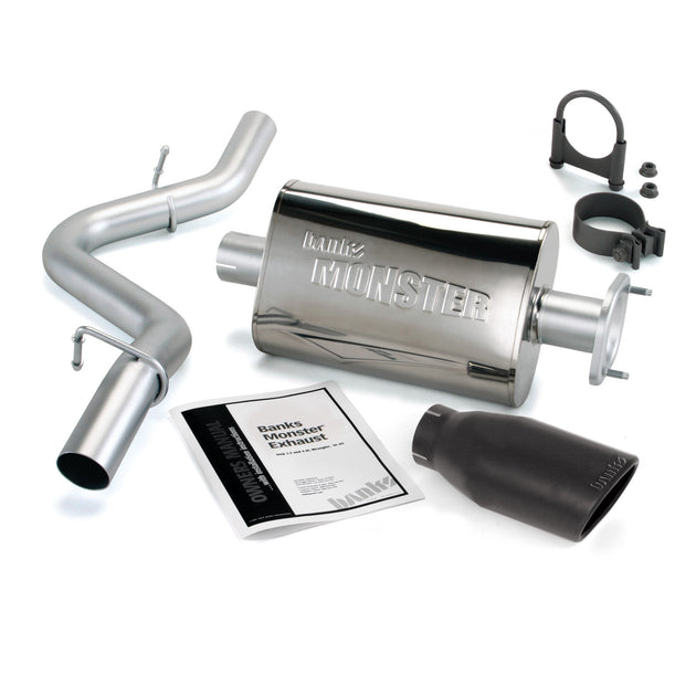 Monster Exhaust System Single Exit Black Ob Round Tip 04-06 Jeep 4.0L Wrangler LJ Unlimited Banks Power - Image 1