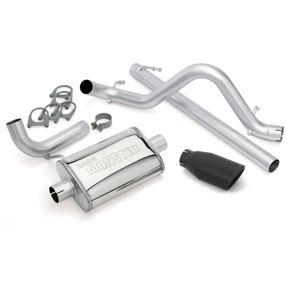 Monster Exhaust System Single Exit Black Ob Round Tip 07-11 Jeep 3.8L Wrangler 2 Door Banks Power - Image 1