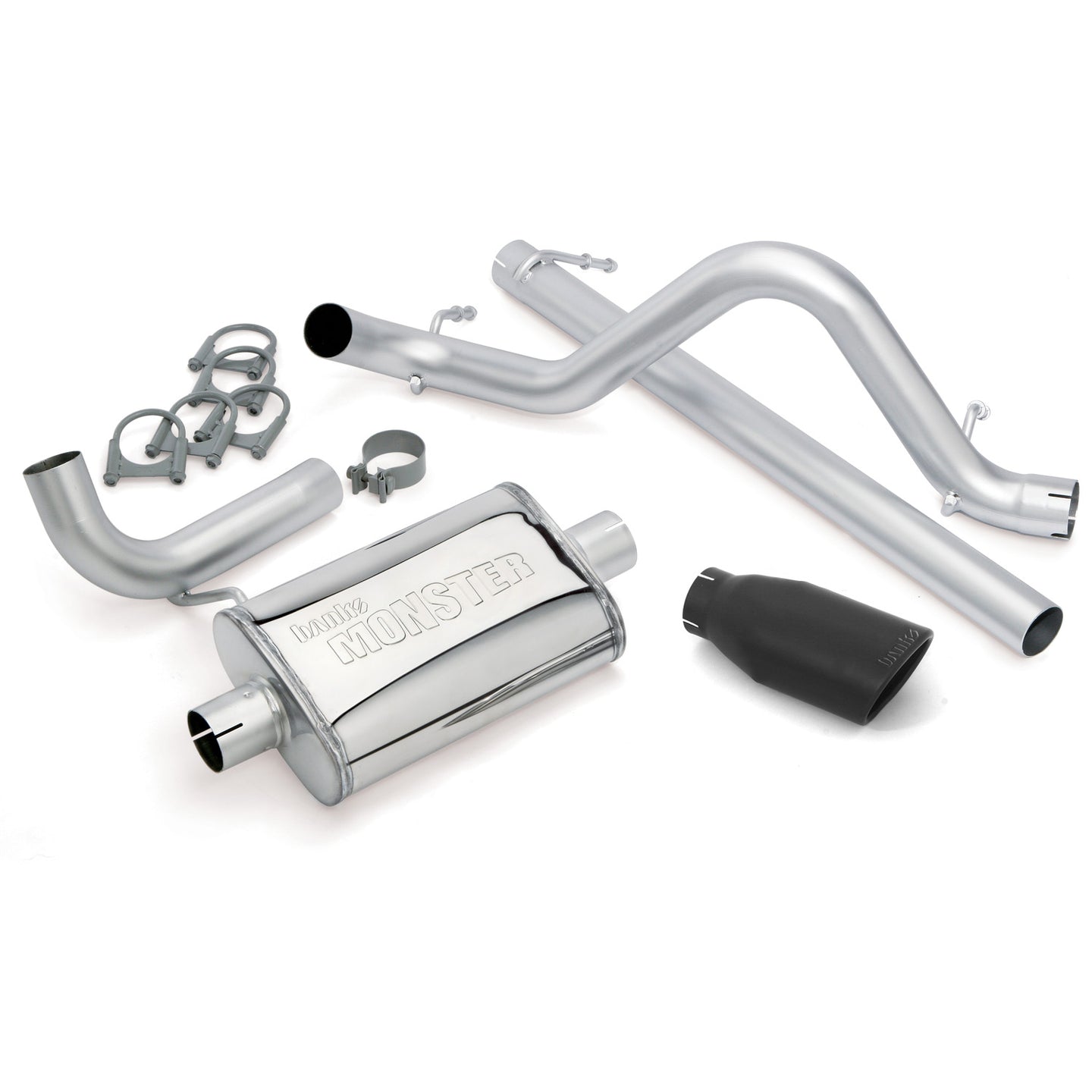 Monster Exhaust System Single Exit Black Ob Round Tip 07-11 Jeep 3.8L Wrangler 2 Door Banks Power - Image 1