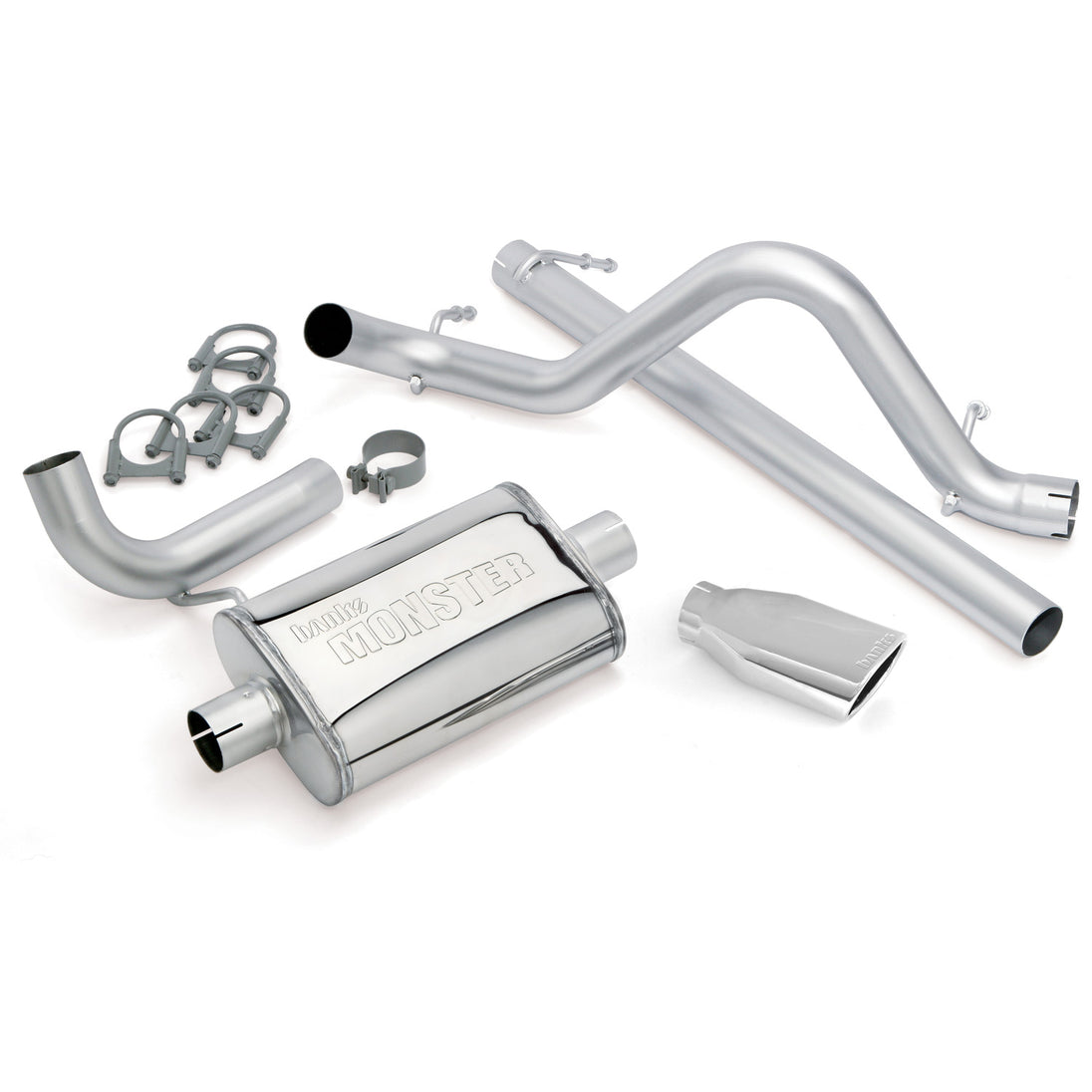 Monster Exhaust System Single Exit Chrome Ob Round Tip 07-11 Jeep 3.8L Wrangler 2 Door Banks Power - Image 1