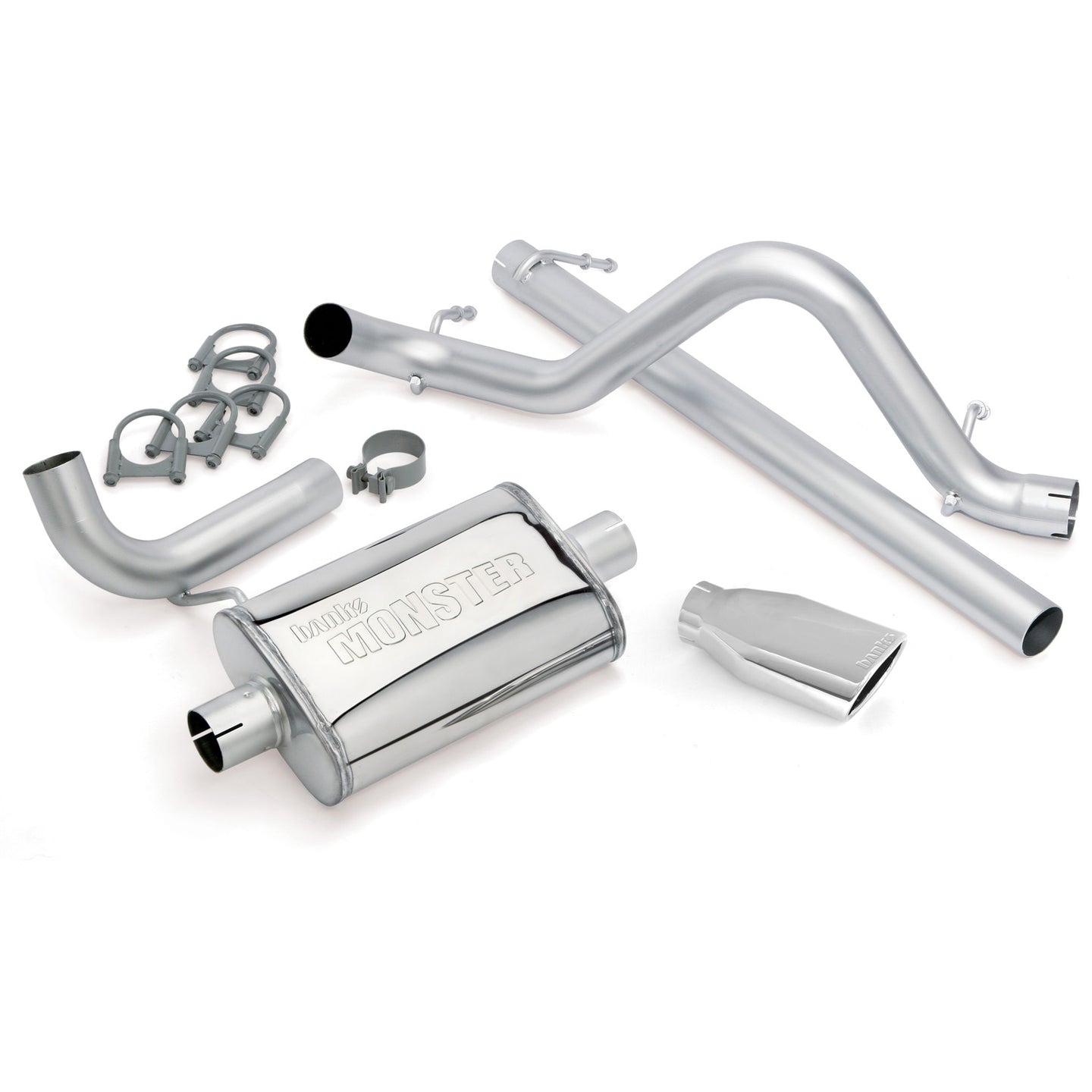 Monster Exhaust System Single Exit Chrome Ob Round Tip 07-11 Jeep 3.8L Wrangler 2 Door Banks Power - Image 1
