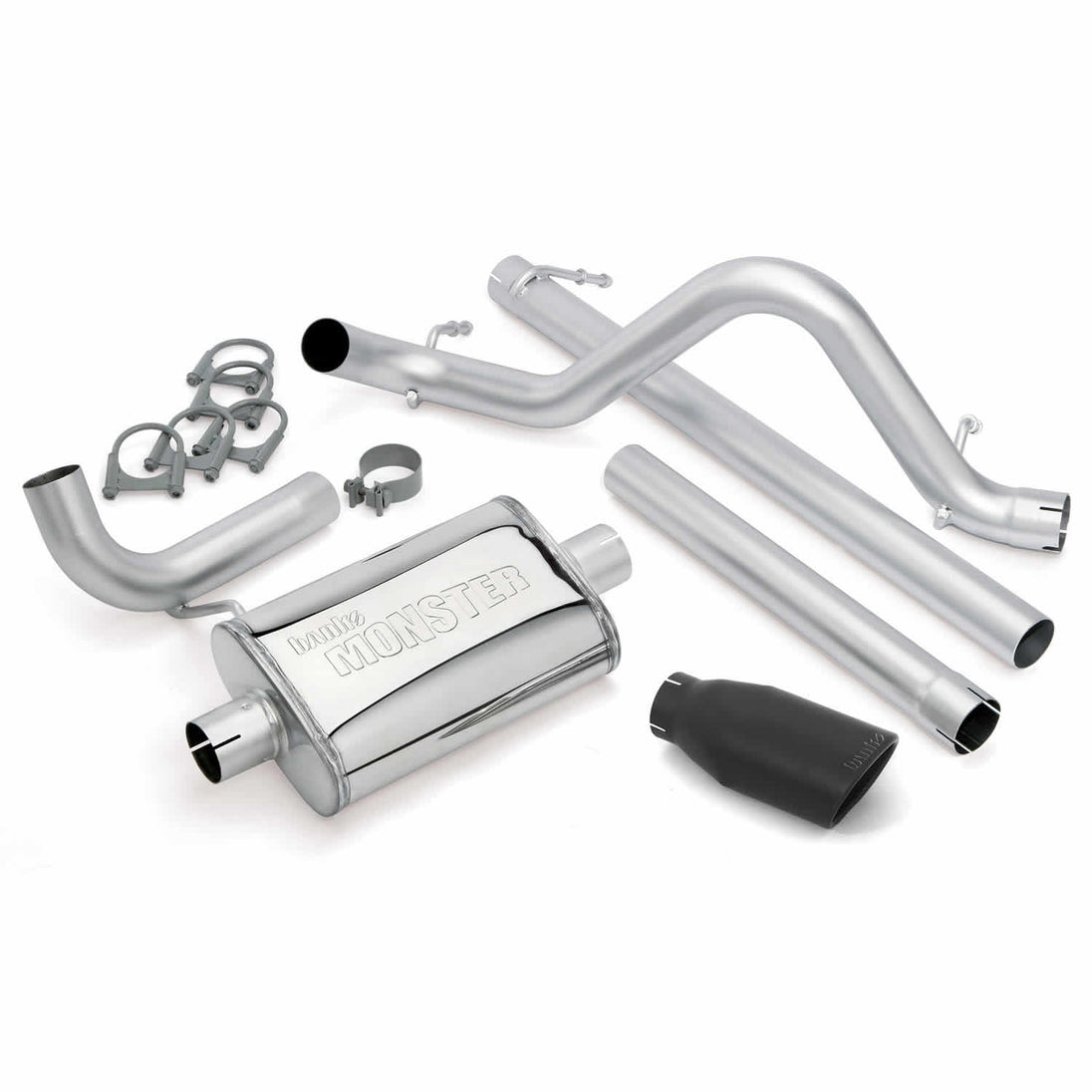 Monster Exhaust System Single Exit Black Ob Round Tip 07-11 Jeep 3.8L Wrangler Unlimited 4 Door Banks Power - Image 1