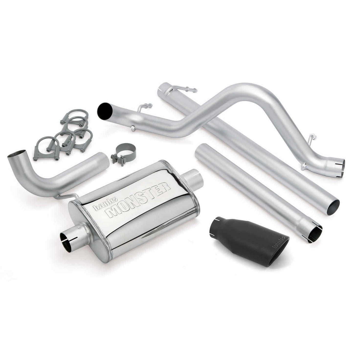 Monster Exhaust System Single Exit Black Ob Round Tip 07-11 Jeep 3.8L Wrangler Unlimited 4 Door Banks Power - Image 1