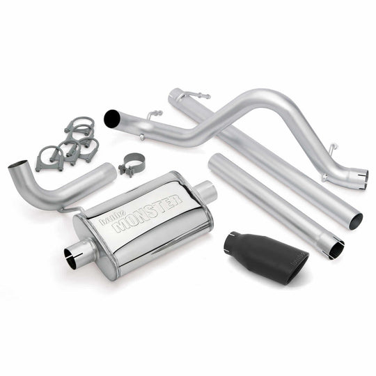 Monster Exhaust System Single Exit Black Ob Round Tip 07-11 Jeep 3.8L Wrangler Unlimited 4 Door Banks Power - Image 1