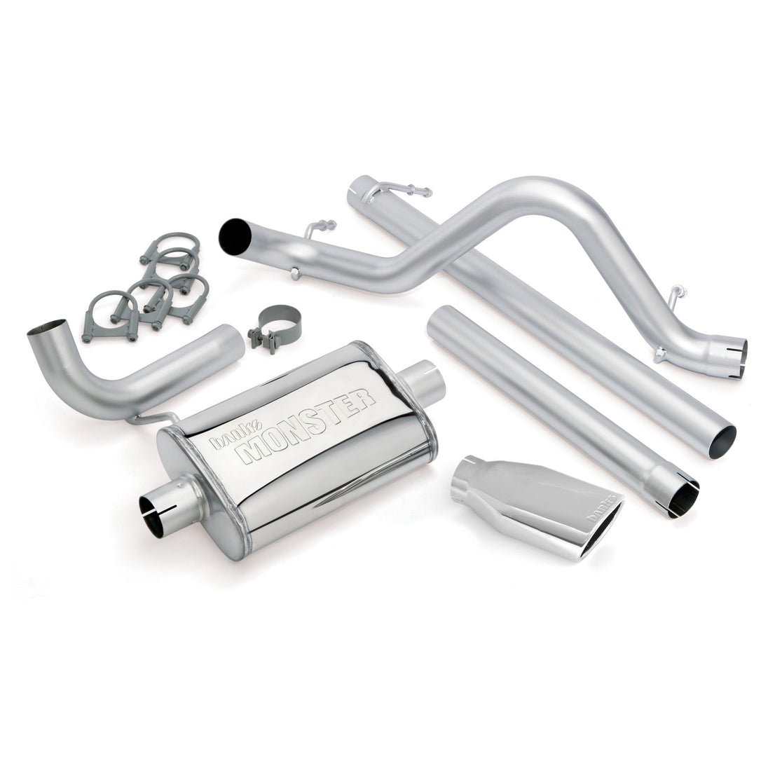 Monster Exhaust System Single Exit Chrome Ob Round Tip 07-11 Jeep 3.8L Wrangler Unlimited 4 Door Banks Power - Image 1