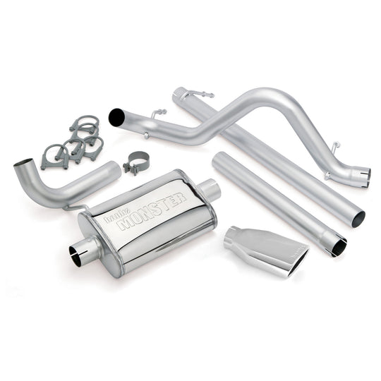 Monster Exhaust System Single Exit Chrome Ob Round Tip 07-11 Jeep 3.8L Wrangler Unlimited 4 Door Banks Power - Image 1