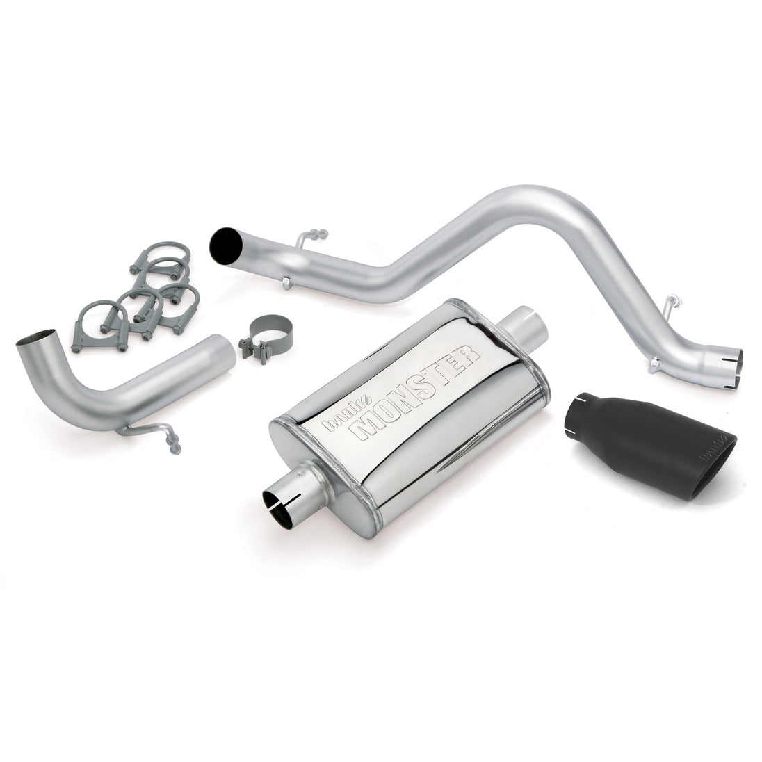 Monster Exhaust System Single Exit Black Ob Round Tip 12-18 Jeep 3.6L Wrangler JK 2 Door Banks Power - Image 1