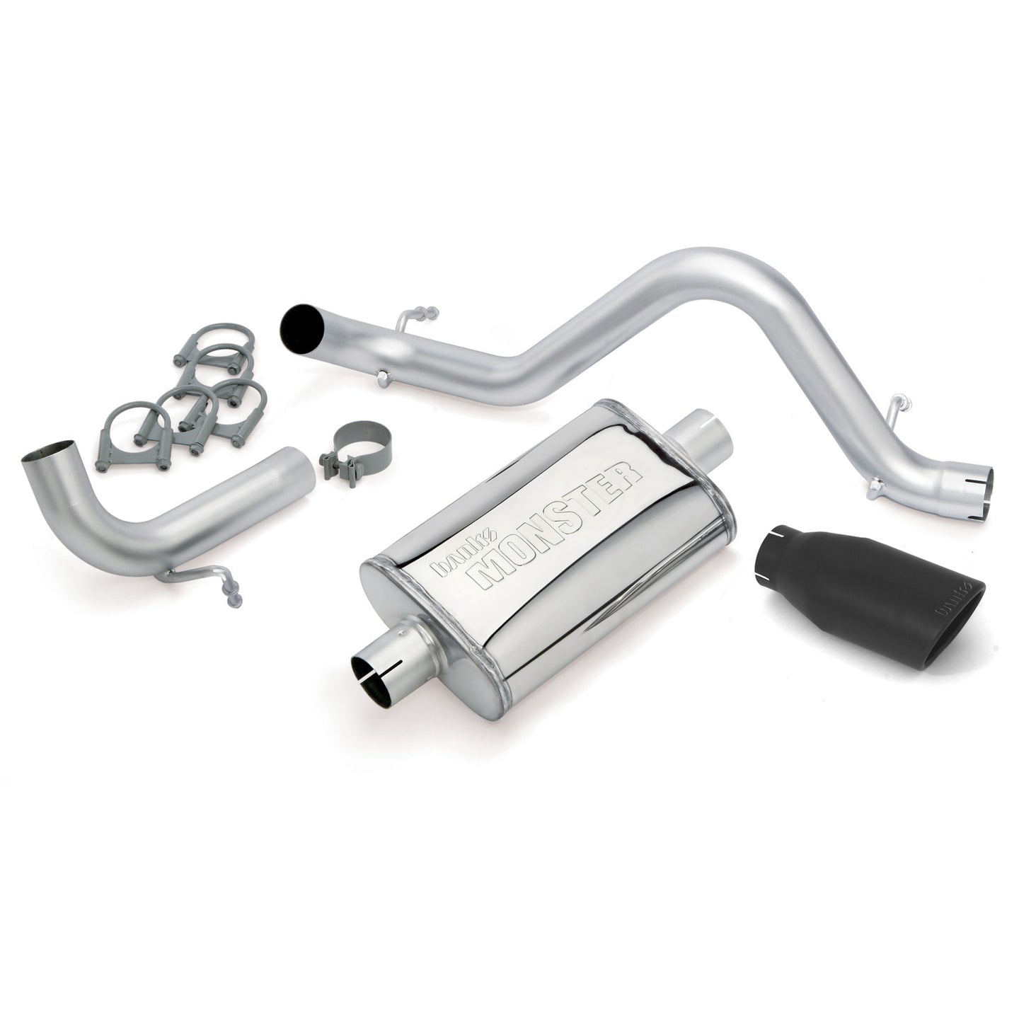 Monster Exhaust System Single Exit Black Ob Round Tip 12-18 Jeep 3.6L Wrangler JK 2 Door Banks Power - Image 1