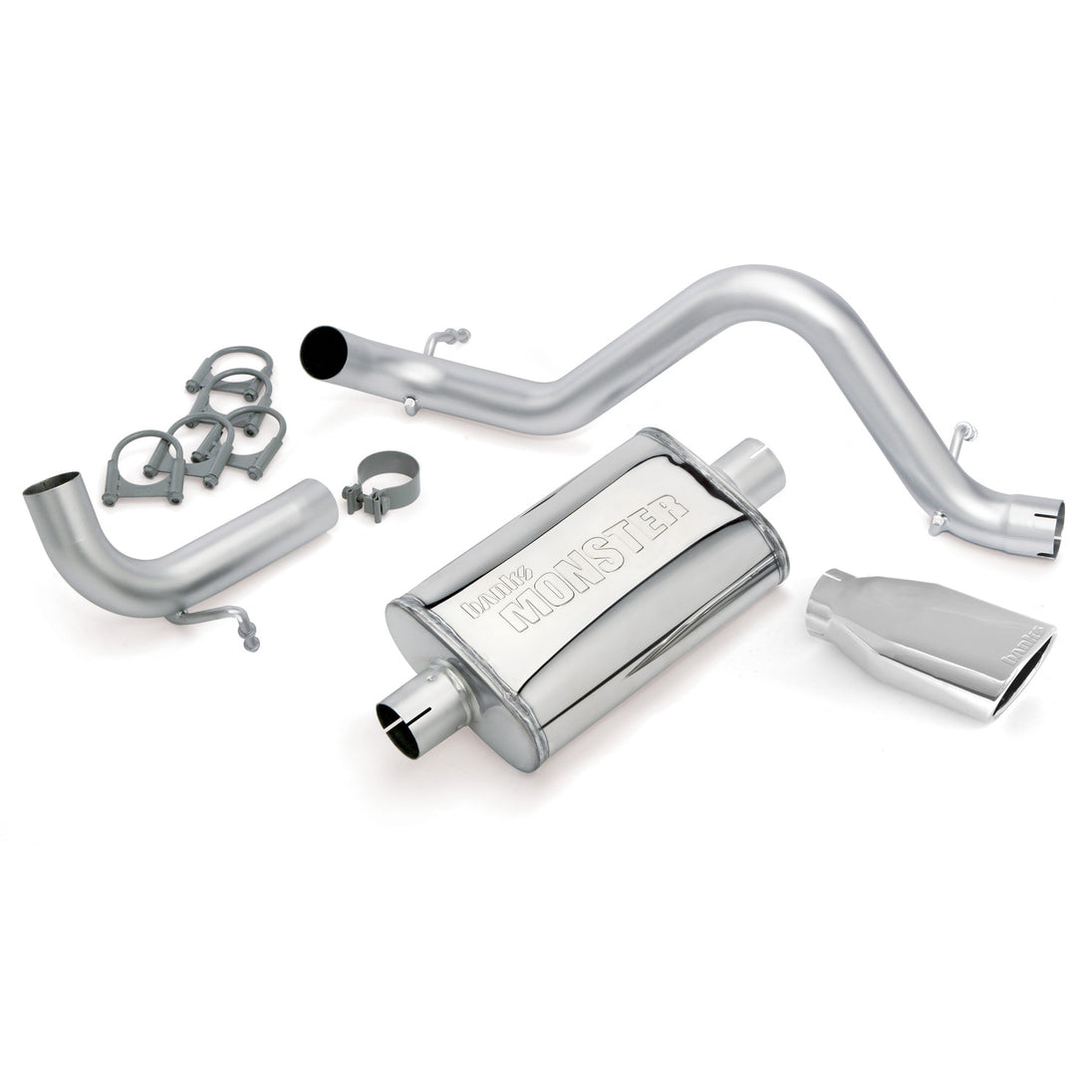 Monster Exhaust System Single Exit Chrome Ob Round Tip 12-18 Jeep 3.6L Wrangler JK All 2 Door Banks Power - Image 1