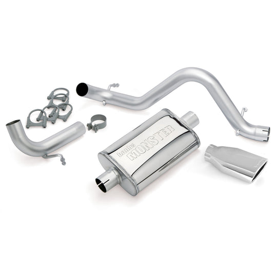 Monster Exhaust System Single Exit Chrome Ob Round Tip 12-18 Jeep 3.6L Wrangler JK All 2 Door Banks Power - Image 1