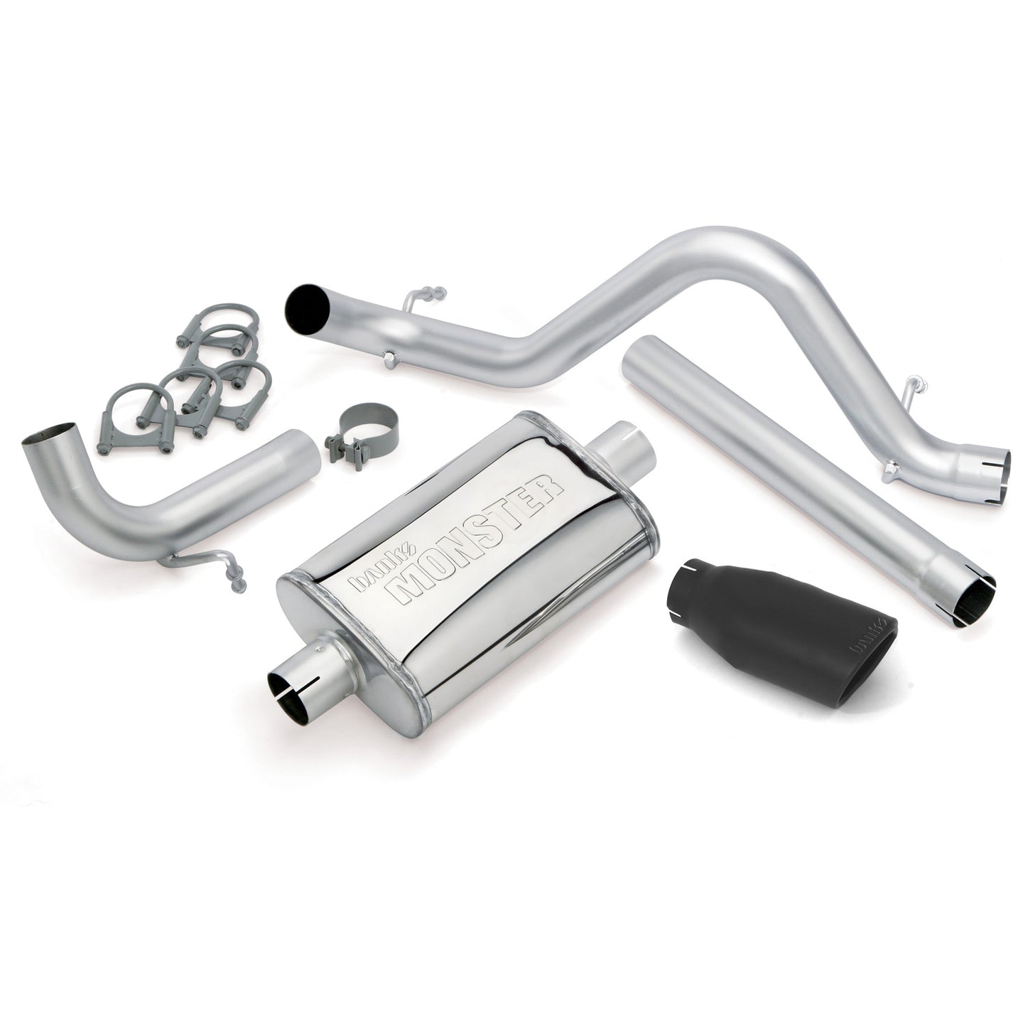 Monster Exhaust System Single Exit Black Ob Round Tip 12-18 Jeep 3.6L Wrangler JK Unlimited 4 Door Banks Power - Image 1