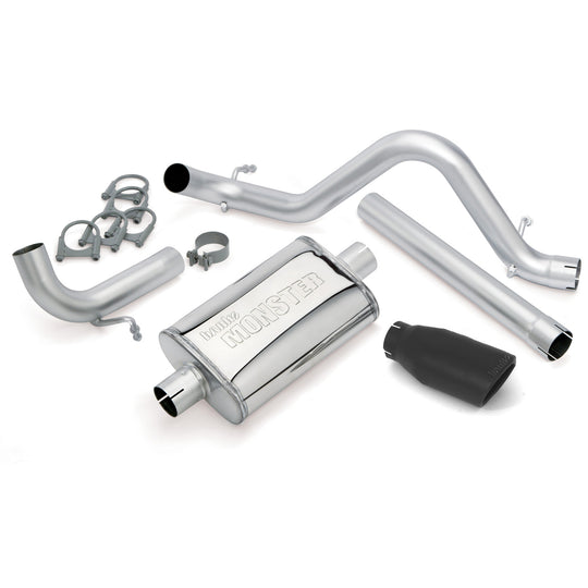 Monster Exhaust System Single Exit Black Ob Round Tip 12-18 Jeep 3.6L Wrangler JK Unlimited 4 Door Banks Power - Image 1