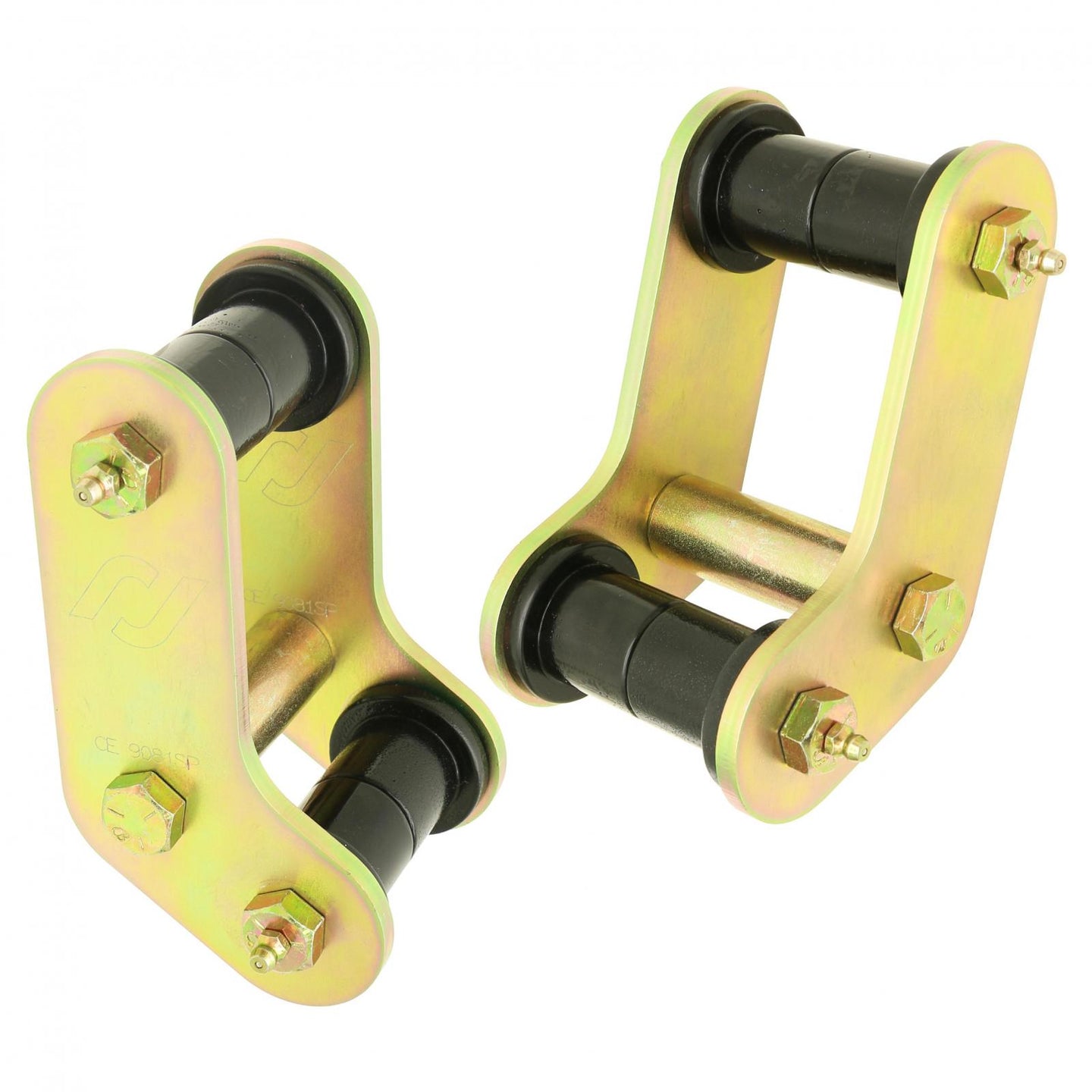 Boomerang Leaf Spring Shackles 87-95 Wrangler YJ Rear Includes Urethane Bushings HD Greasable Bolts Pair RockJock 4x4 - Image 1