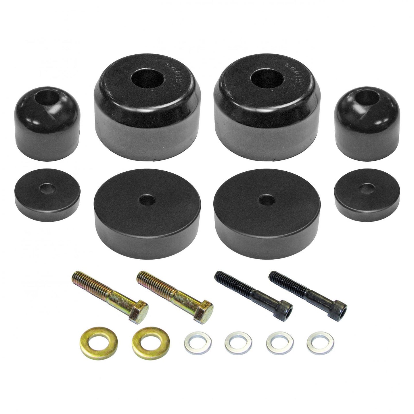 Bump Stop Kit 97-06 Wrangler TJ/LJ/XJ/MJ Front Includes Polyurethane Bump Stops Aluminum Spacers Hardware RockJock 4x4 - Image 1