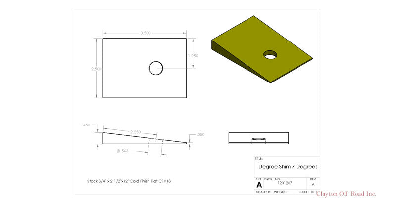 Jeep Cherokee 7 Degree Shim 1984-2001 XJ Clayton Off Road