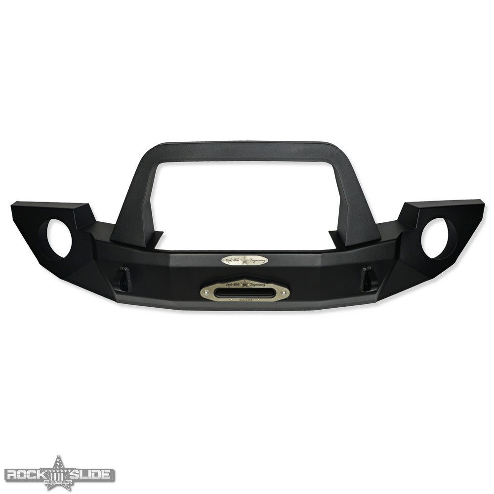Jeep JK Full Front Bumper For 07-18 Wrangler JK With Winch Plate Bull Bar Black Powdercoated Rigid Series Rock Slide Engineering - Image 1