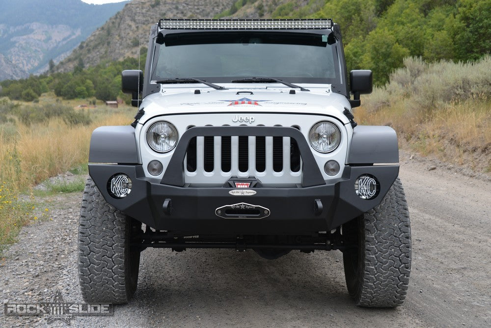 Jeep JK Full Front Bumper For 07-18 Wrangler JK With Winch Plate Bull Bar Black Powdercoated Rigid Series Rock Slide Engineering - Image 3