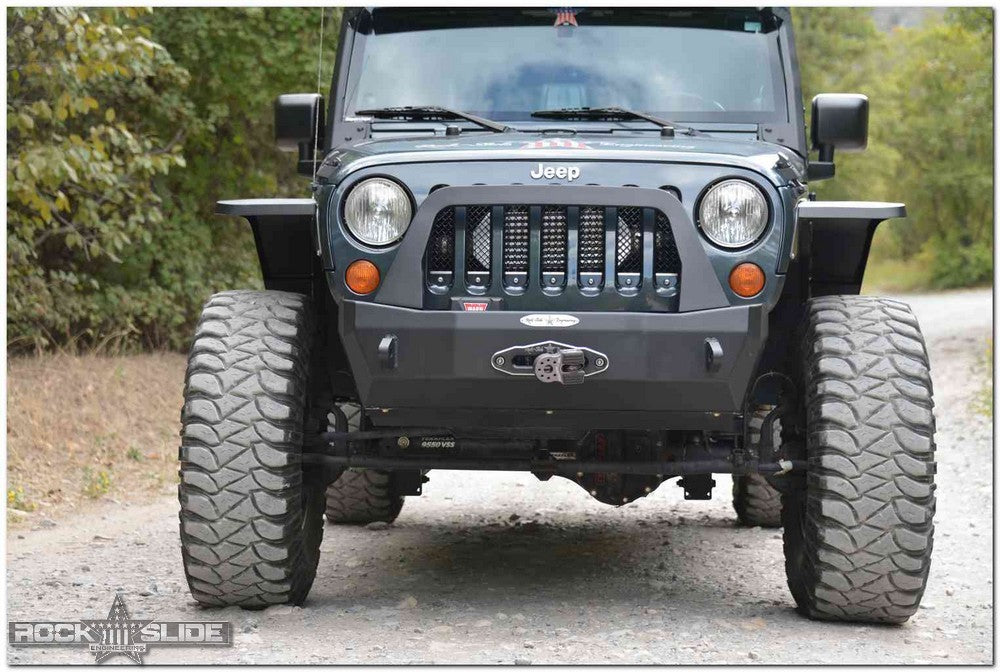 Jeep JK Shorty Front Bumper For 07-18 Wrangler JK Complete With Winch Plate Rigid Series Rock Slide Engineering - Image 1