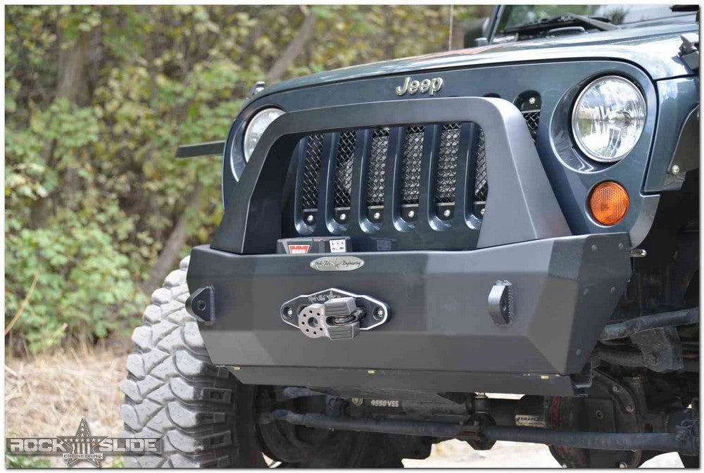 Jeep JK Shorty Front Bumper For 07-18 Wrangler JK Complete With Winch Plate Rigid Series Rock Slide Engineering - Image 2