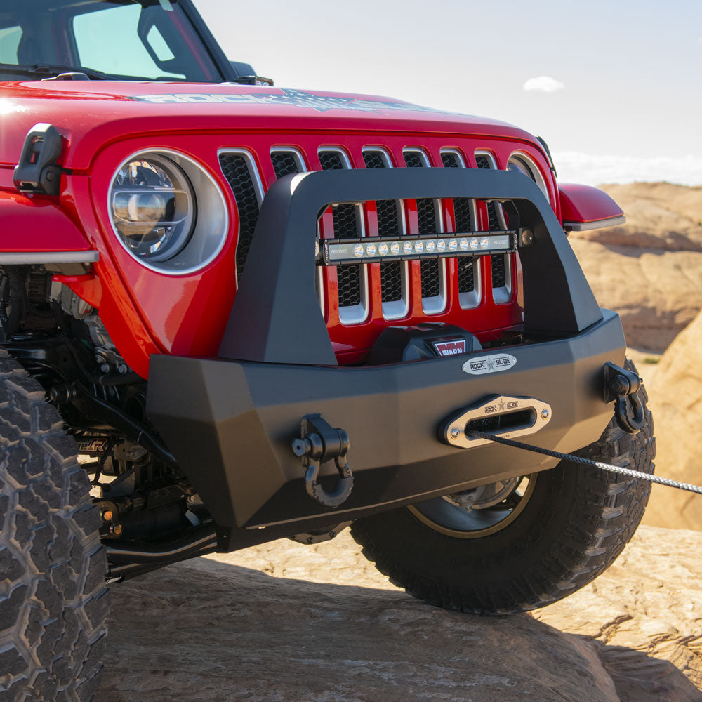 Jeep JL Shorty Front Bumper For 18-Pres Wrangler JL Complete With Winch Plate Rigid Series Rock Slide Engineering - Image 7
