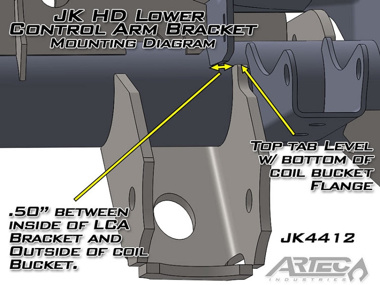 Jeep JK Front Axle LCA Brackets 07-18 Wrangler JK Pair Artec Industries - Image 3