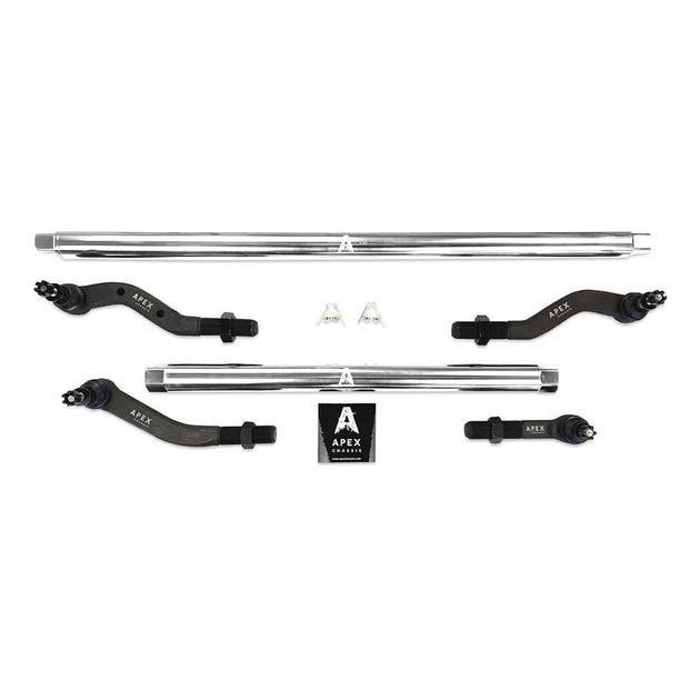 Apex Chassis Heavy Duty 2.5 Ton Tie Rod & Drag Link Assembly in Polished Aluminum Fits: 19-22 Jeep Gladiator JT 18-22 Jeep Wrangler JL/JLU Rubicon Mohave Sahara Sport. Note: This NO-FLIP kit fits a Dana 30 axle with a lift of 4.5 inches or less. - Image 1