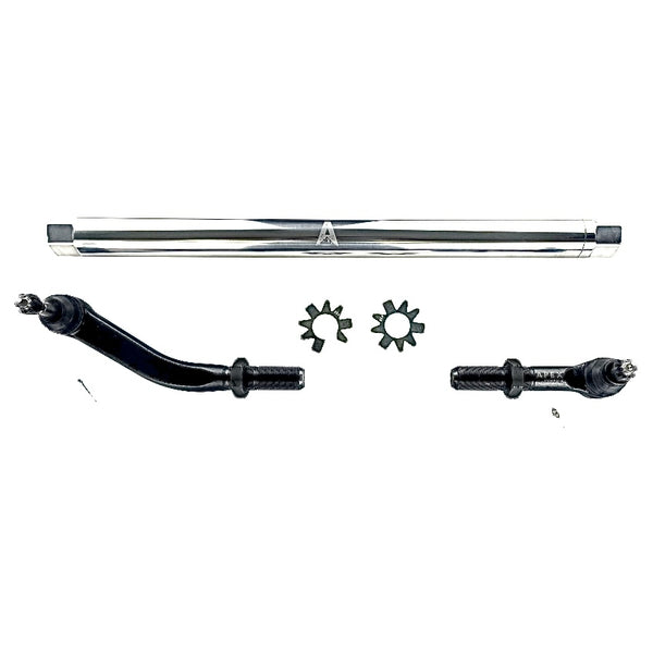 Apex Chassis Heavy Duty 2.5 Ton No Flip Drag Link Assembly in Polished Aluminum Fits: 19-22 Jeep Gladiator JT 18-22 Jeep Wrangler JL/JLU Rubicon Mohave Sahara Sport. Note: This NO-FLIP kit fits Dana 44 & Dana 30 axles with a lift of 4.5 inches or less - Image 1