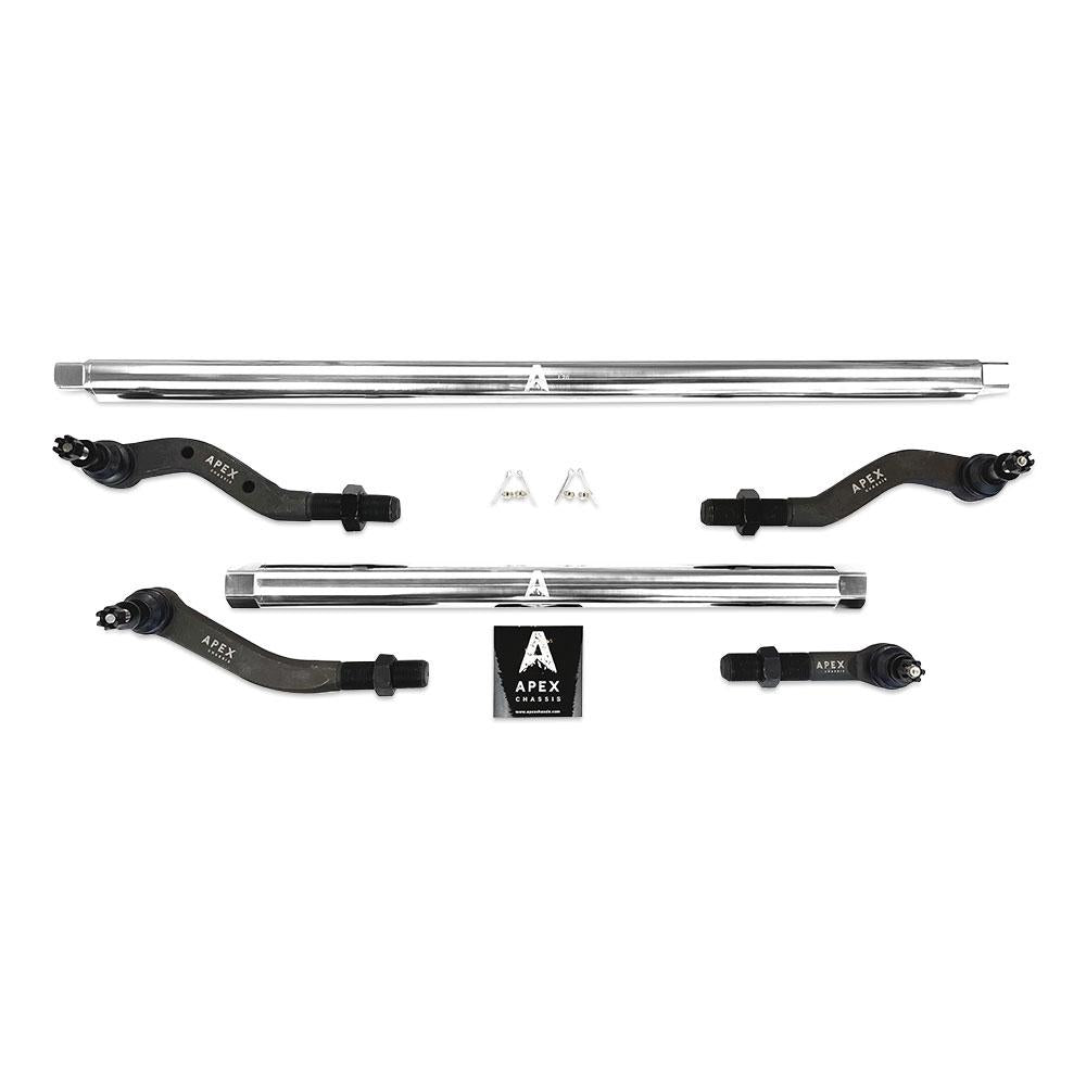 Apex Chassis Heavy Duty Tie Rod & Drag Link Assembly in Polished Aluminum Fits: 07-18 Jeep Wrangler JK JKU Rubicon Sahara Sport  Note this NO-FLIP kit is Fits: vehicles with a lift of 3.5 inches or less - Image 1
