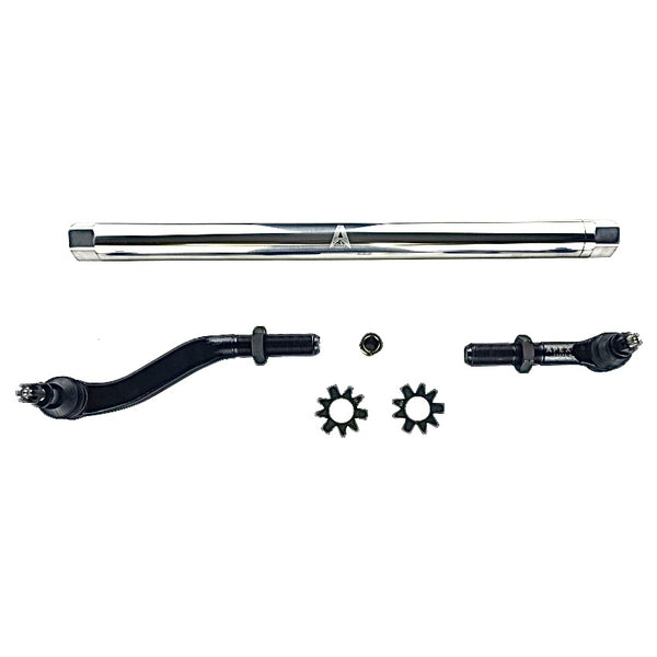 Apex Chassis Heavy Duty JK 2.5 Ton Heavy Duty Yes Flip Drag Link Assembly in Polished Aluminum Fits: 07-18 Jeep Wrangler JK/JKU. Note this FLIP kit fits vehicles with a lift exceeding 3.5 inches. This kit requires drilling the knuckle. - Image 1