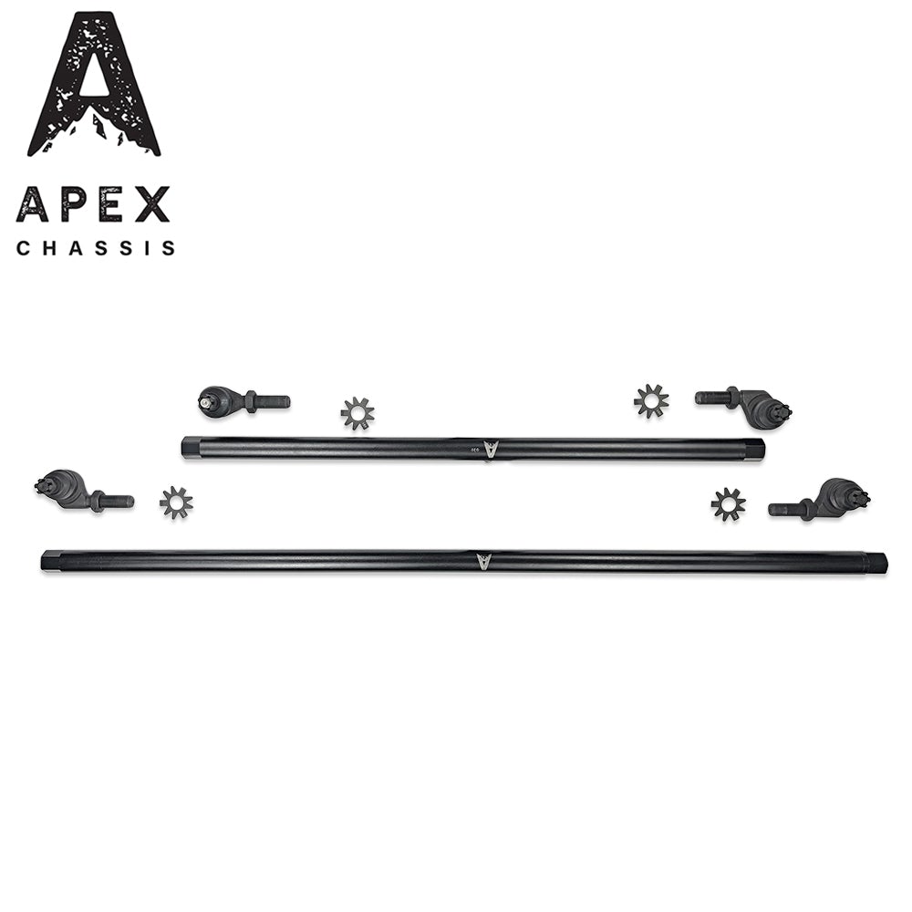 Apex Chassis Heavy Duty 1 Ton Tie Rod & Drag Link Assembly in Steel Fits: 07-18 Jeep Wrangler JK JKU Rubicon Sahara Sport. Note this NO-FLIP kit fits vehicles with a lift of 3.5 inches or less - Image 1