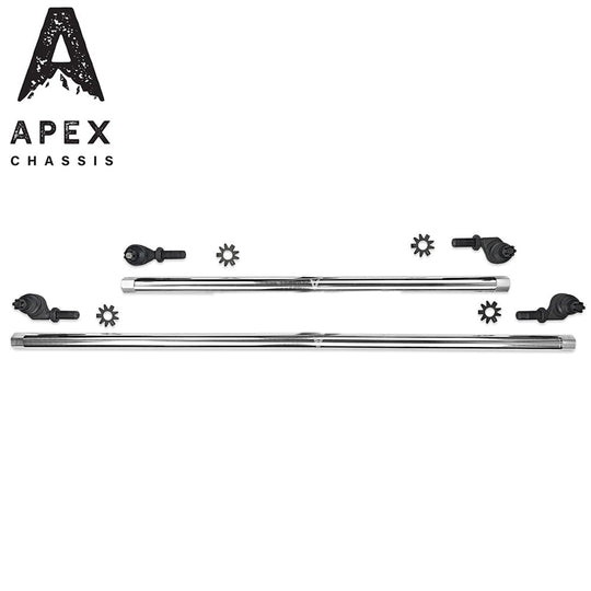 Apex Chassis Heavy Duty 1 Ton Tie Rod & Drag Link Assembly in Polished Aluminum Fits: 07-18 Jeep Wrangler JK JKU Rubicon Sahara Sport.  Note this NO-FLIP kit fits vehicles with a lift of 3.5 inches or less - Image 1