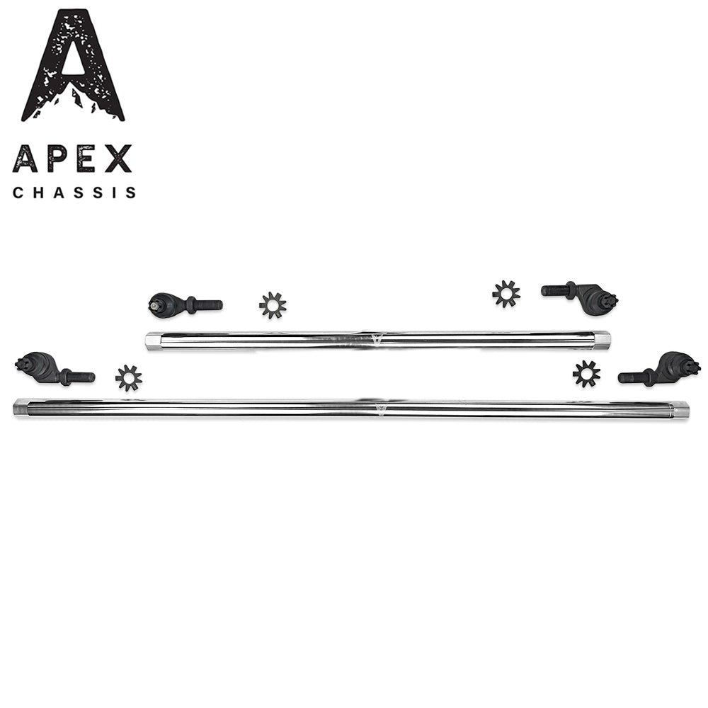 Apex Chassis Heavy Duty 1 Ton Tie Rod & Drag Link Assembly in Polished Aluminum Fits: 07-18 Jeep Wrangler JK JKU Rubicon Sahara Sport.  Note this NO-FLIP kit fits vehicles with a lift of 3.5 inches or less - Image 1