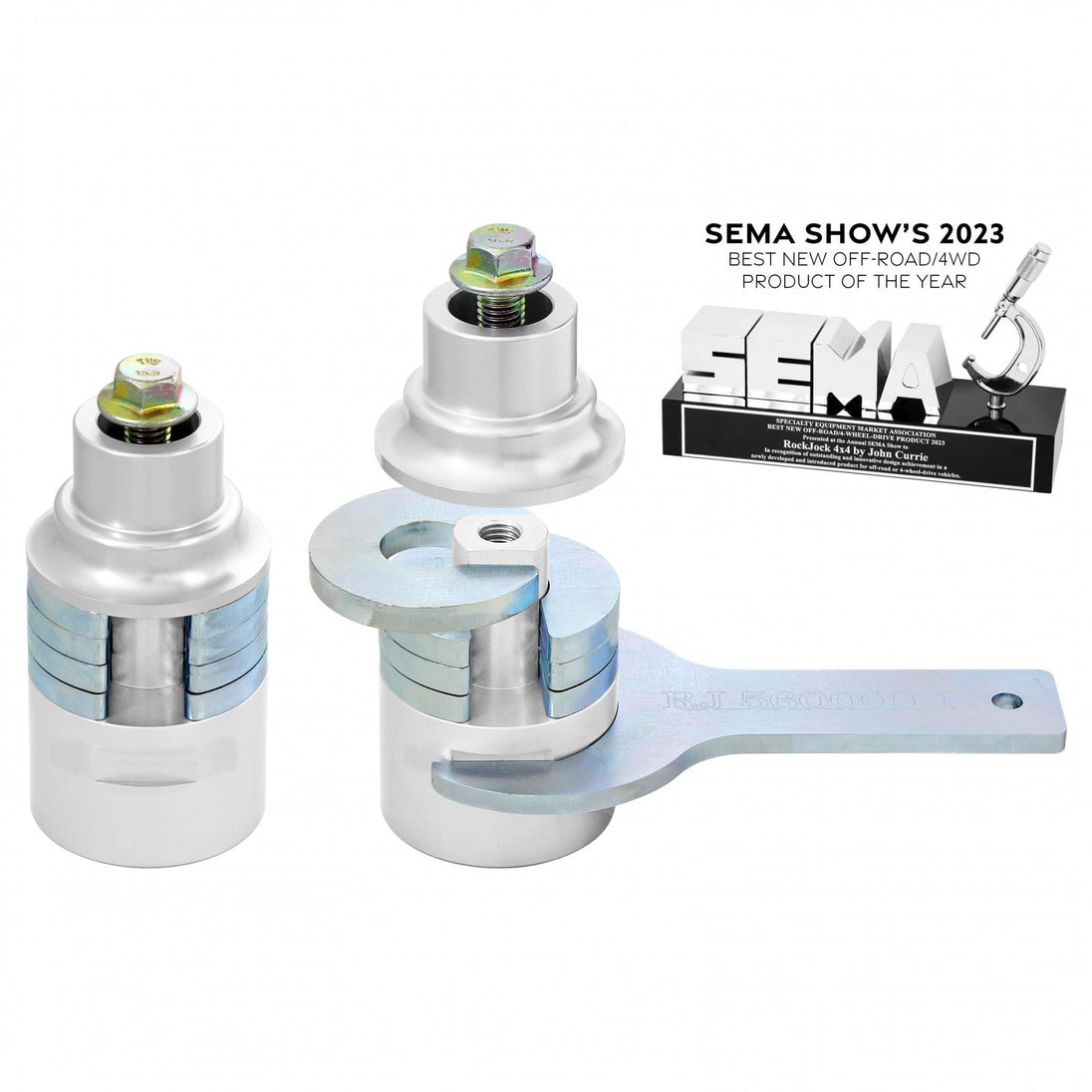 JL/JT & JK Adjustable Front Upper Bump Stops Billet Aluminum Complete w/ Steel Shims Hardware Wrench Height Adjustment Range 189-315 Inch - Image 1