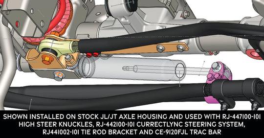 Currectlync JL/JT High Steer Front Trac Bar Relocation and Steering Stabilizer Shock Mount Axle Bracket - Image 4